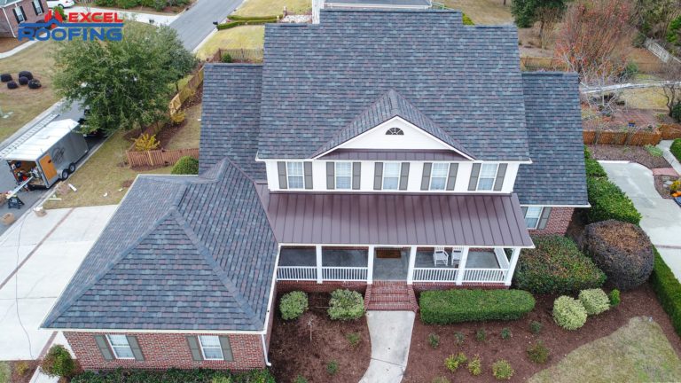 GAF Camelot shingle roof with metal accents on a home in Wilmington, NC.