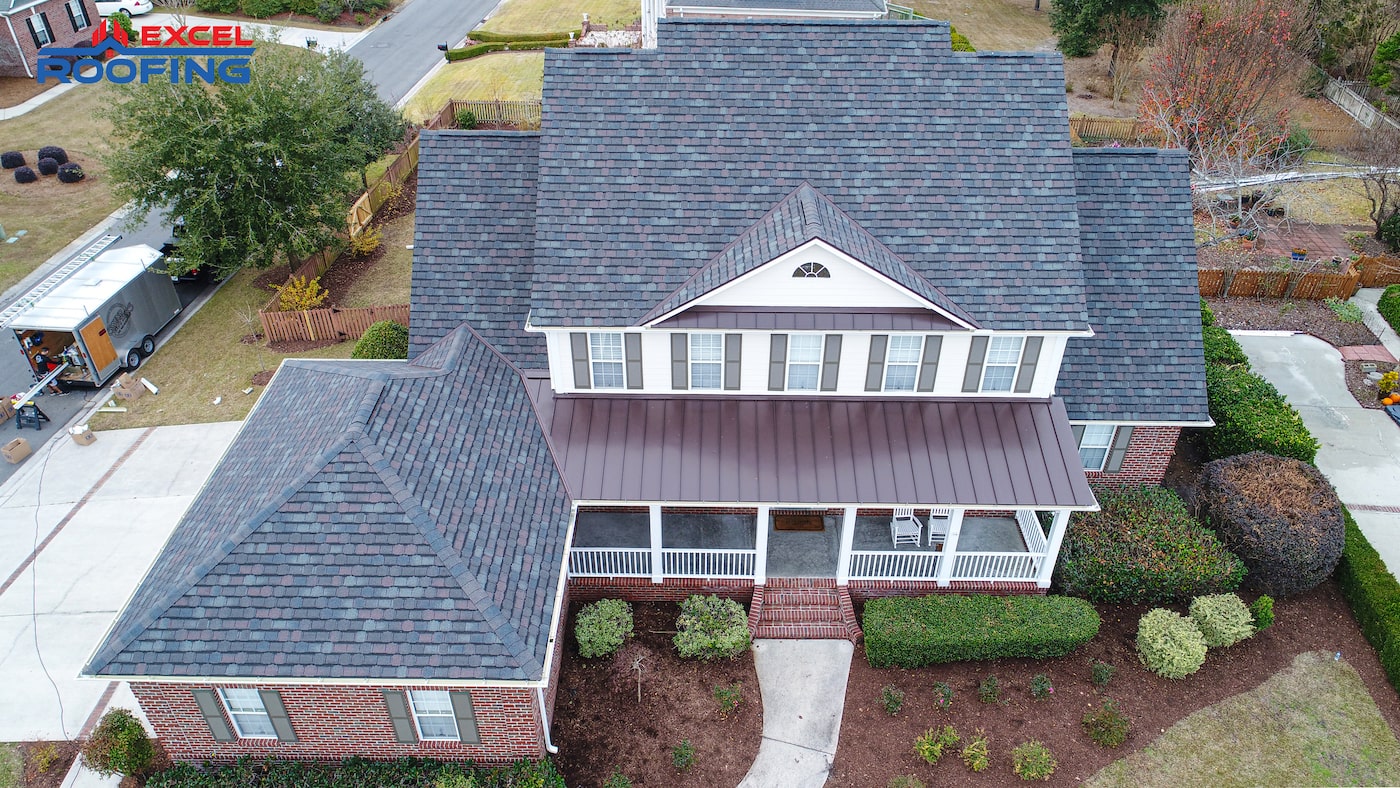 GAF Camelot shingle roof with metal accents on a home in Wilmington, NC.