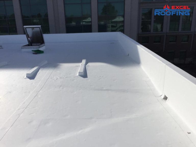 White TPO roofing membrane on an office building in Wilmington, NC.