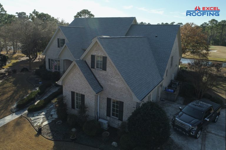 Shingle roof installation on a brick house in Wilmington, NC.