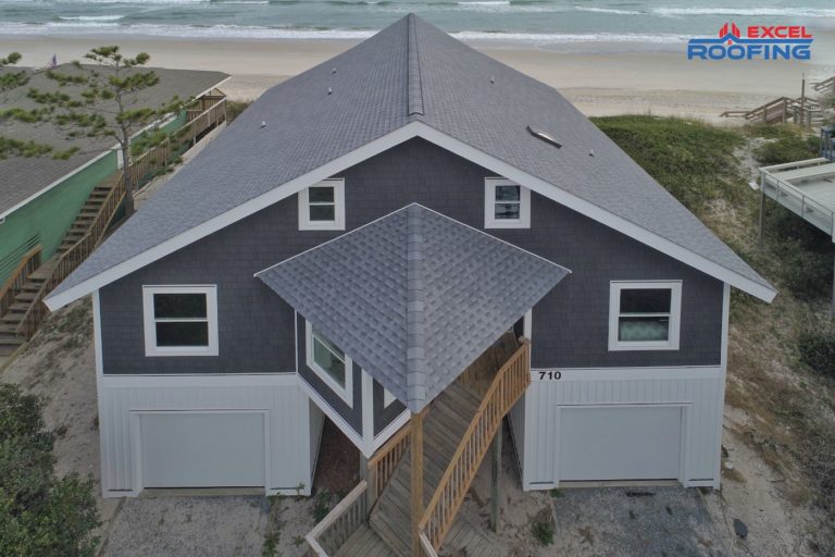 Beach house with new architectural shingle roof in Wilmington, NC.