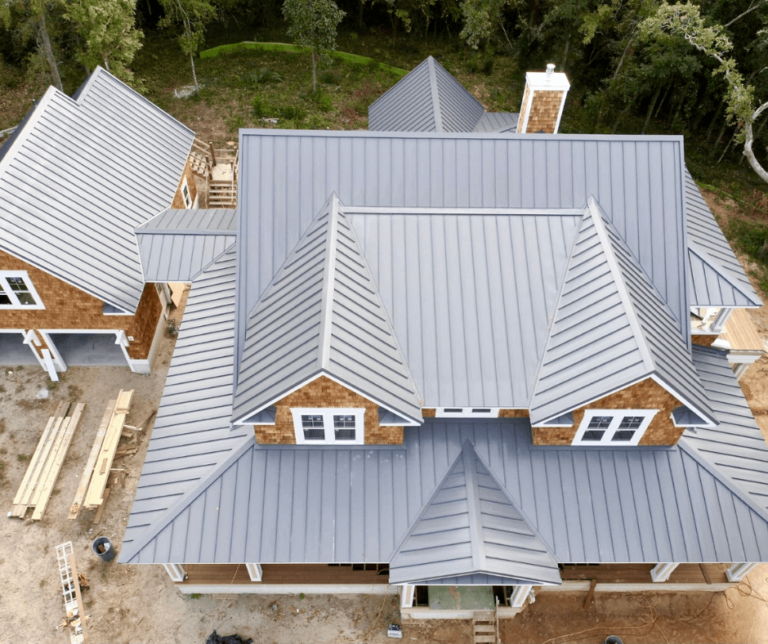Aluminum metal roof installation showcasing master craftsmanship in Wilmington, NC.