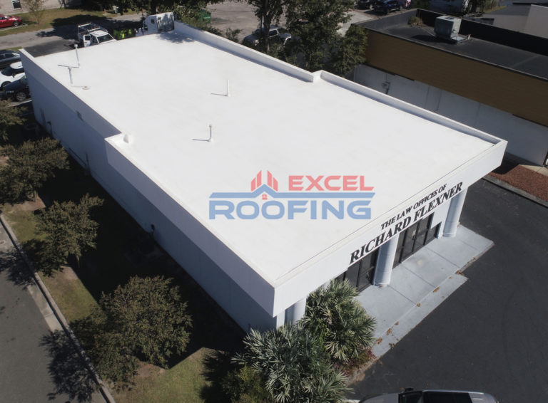 Flat roof replaced with a new TPO membrane roof system on a commercial building in Wilmington, NC.