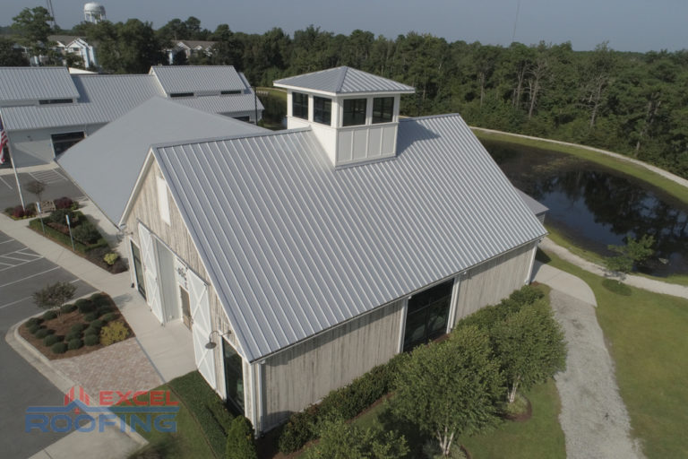 Metal roof installed on a commercial building at Sugarwood Center in Wilmington, NC.