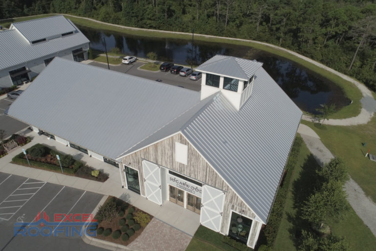 Metal roof installed on new construction at Sugarwood Center in Wilmington, NC.