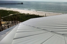 Silver metal roof overlooking the ocean